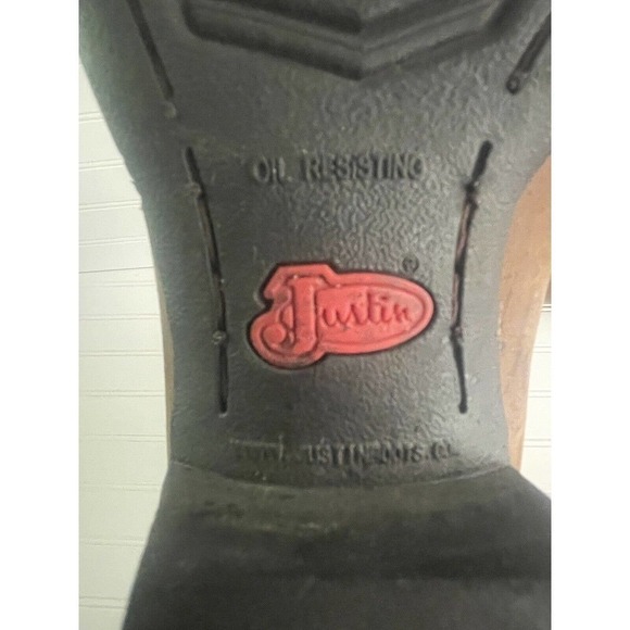 Justin Buck Mens Buck Brown Leather Cowboy Western Boots 8.5B - Picture 10 of 13